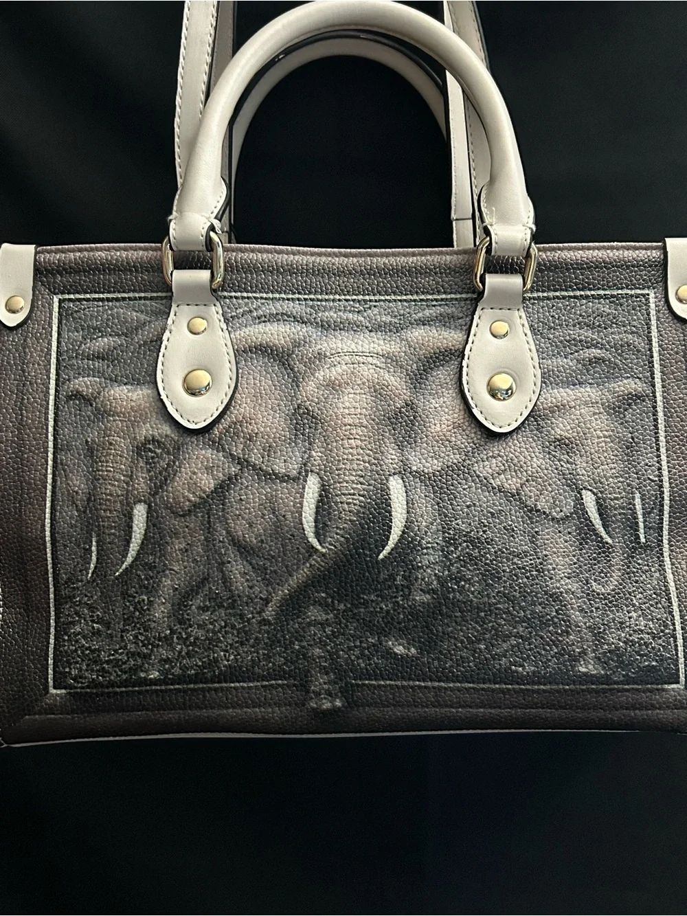 BFlairs Women’s Handbag with Elephant Print Gray & Cream